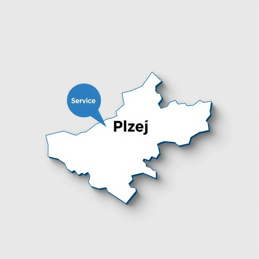 Map of Plzeň showing service coverage areas